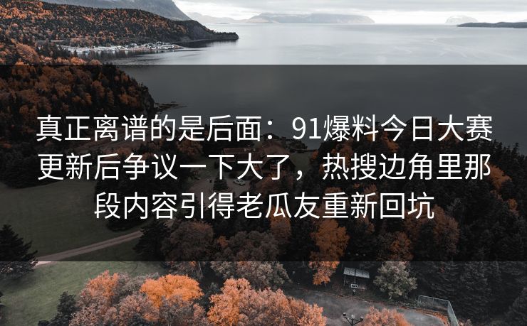 真正离谱的是后面：91爆料今日大赛更新后争议一下大了，热搜边角里那段内容引得老瓜友重新回坑
