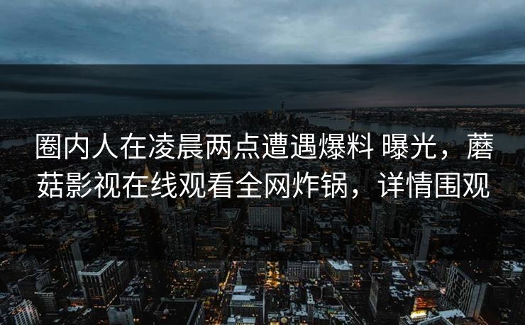 圈内人在凌晨两点遭遇爆料 曝光，蘑菇影视在线观看全网炸锅，详情围观
